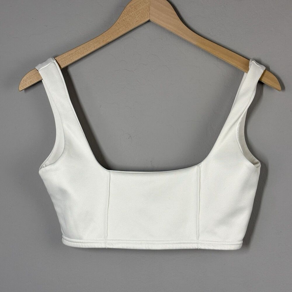 PrettyLittleThing Corset Crop Top Womens M/10 White Square Neck Zipper Cyberpunk